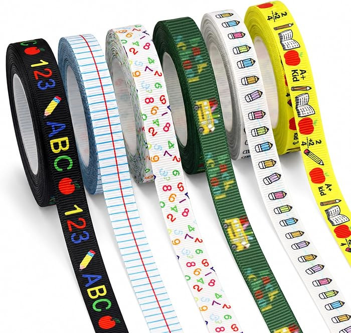 6 Rolls Back to School Grosgrain Ribbons 3/8" Width 30 Yards School Themed Teacher Ribbon Pencil ... | Amazon (US)