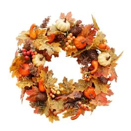 20" Fall Wreath, Artificial Maple Leaf Pumpkin Wreath Front Door Decoration for Autumn Harvest, H... | Walmart (US)