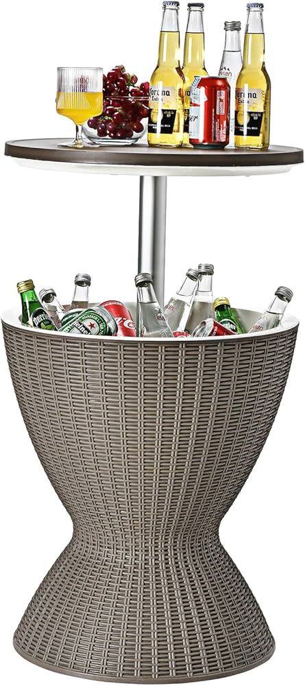 Giantex Cool Bar Table, 8 Gallon Beer and Wine Cooler, Rattan Style Patio Bar Tables, Height Adju... | Amazon (US)