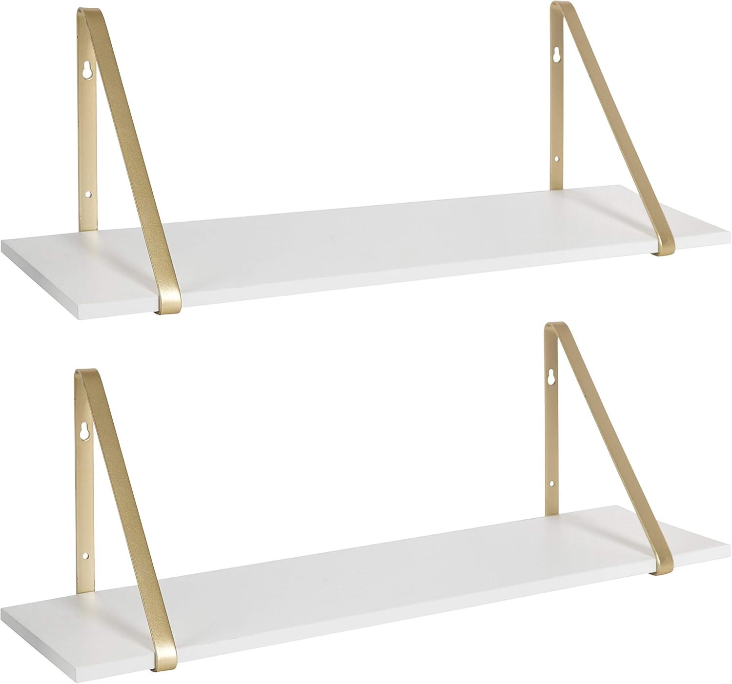 Kate and Laurel Soloman White Wooden Shelves with Gold Metal Brackets, 2 Piece Set | Amazon (US)