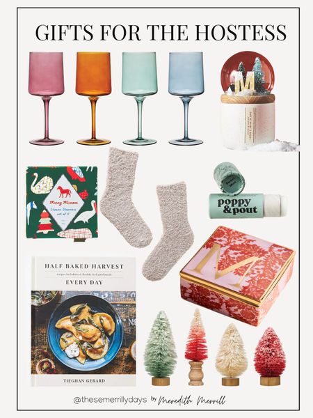 Gifts for the hostess 

Colorful wine glasses   Lip stick  chap stick  Ugg socks  cook book mini Christmas trees  jewelry case 

#LTKGiftGuide #LTKHolidaySale #LTKSeasonal