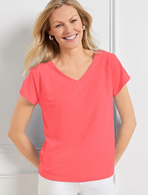 Linen Blend Raglan V-Neck Tee | Talbots