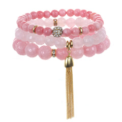 Light Pink Color Karma Bracelet Set | Sequin