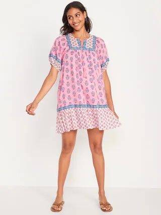 Puff-Sleeve Printed Mini Swing Dress for Women | Old Navy (US)