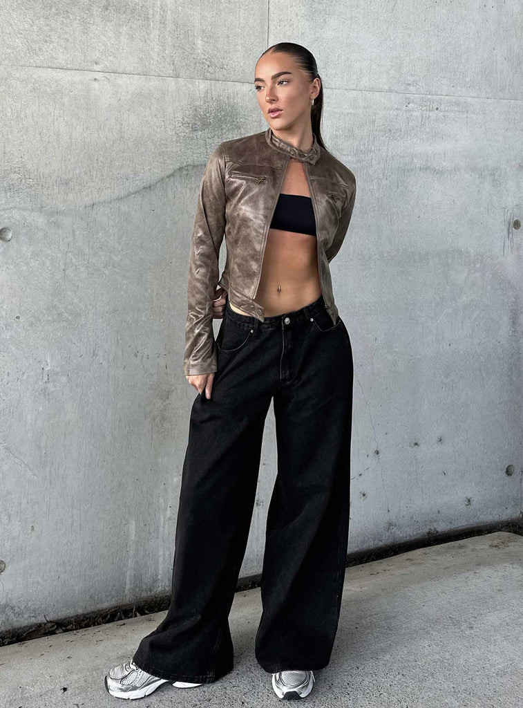 Naylor Wide Leg Jeans Washed Black Denim | Princess Polly AU