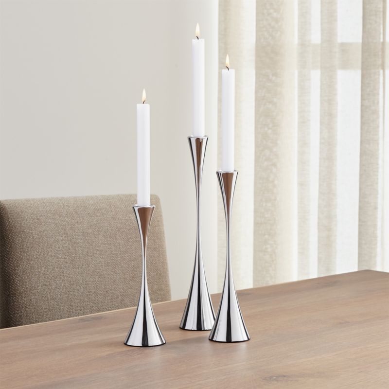 Arden Small Mirrored Stainless Steel Taper Candle Holder | Crate & Barrel