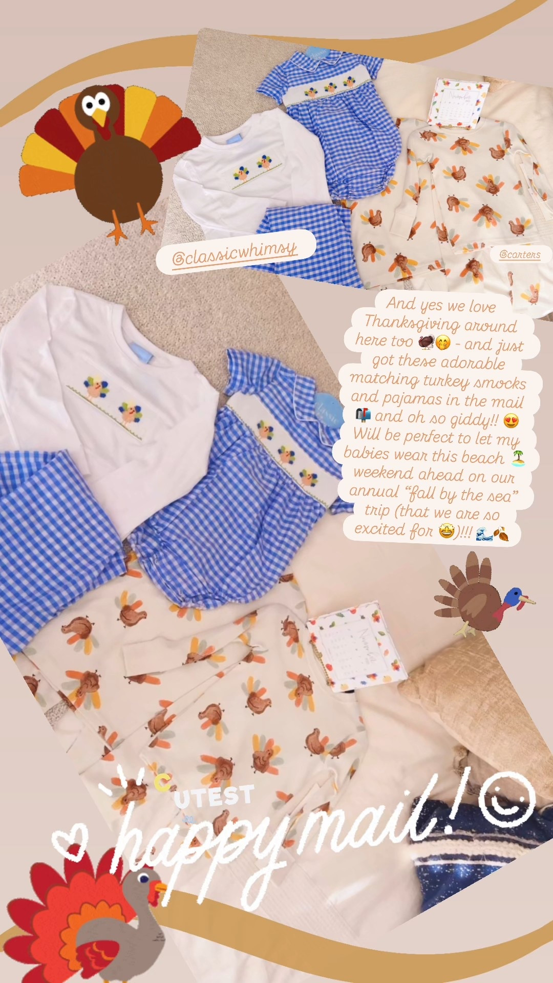 And yes we love Thanksgiving around here too 🦃🤭 - and just got these adorable matching turkey smocks and pajamas in the mail 📬 and oh so giddy!! 😍 Will be perfect to let my babies wear this beach 🏝️ weekend ahead on our annual “fall by the sea” trip (that we are so excited for 🤩)!!! 🌊🍂

#LTKHoliday #LTKSeasonal