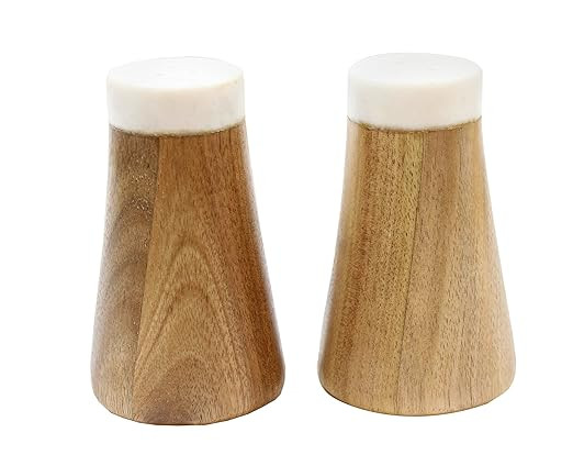 Tablecraft H14015 Salt & Pepper Shakers, 2.5 x 2.5 x 4.125", Marble/Acacia | Amazon (US)