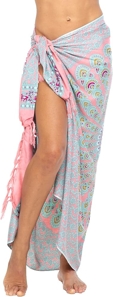 Back From Bali Womens Sarong Beach Swimsuit Bikini Cover up Wrap Peacock & Clip | Amazon (US)