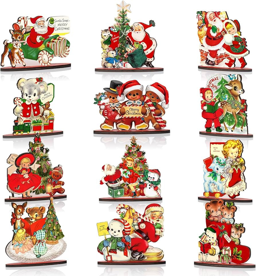 12 Pcs Christmas Vintage Wooden Table Decorations Holiday Noel Merry Christmas Table Signs Rustic... | Amazon (US)