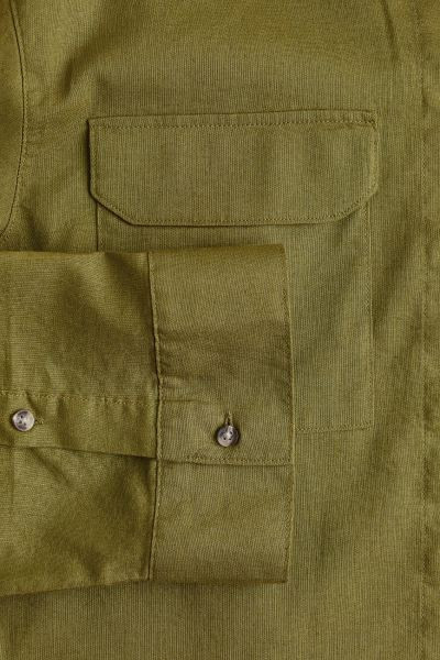 Linen-blend utility shirt - Olive green - Ladies | H&M GB | H&M (UK, MY, IN, SG, PH, TW, HK)