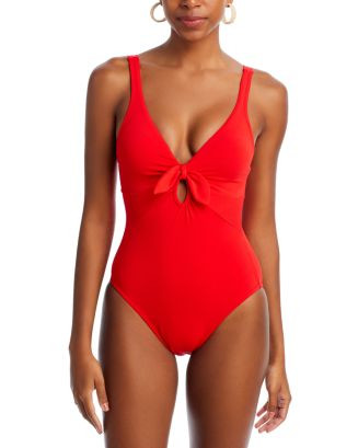 Robin Piccone Ava Plunge Neck Tie-Front One Piece Swimsuit  | Bloomingdale's Women | Bloomingdale's (US)