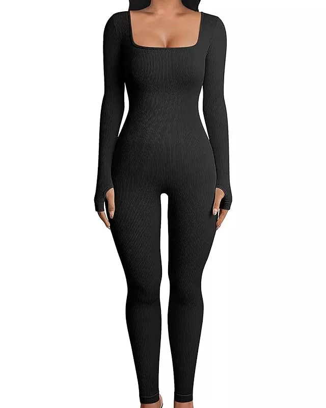 uhnmki Long Sleeve Bodysuit Scoop Neck 1/4 Zipper Shaping Stretch Slim Fit  Workout Gym Yoga Thong Jumpsuit Tops Shirt at  Women's Clothing store