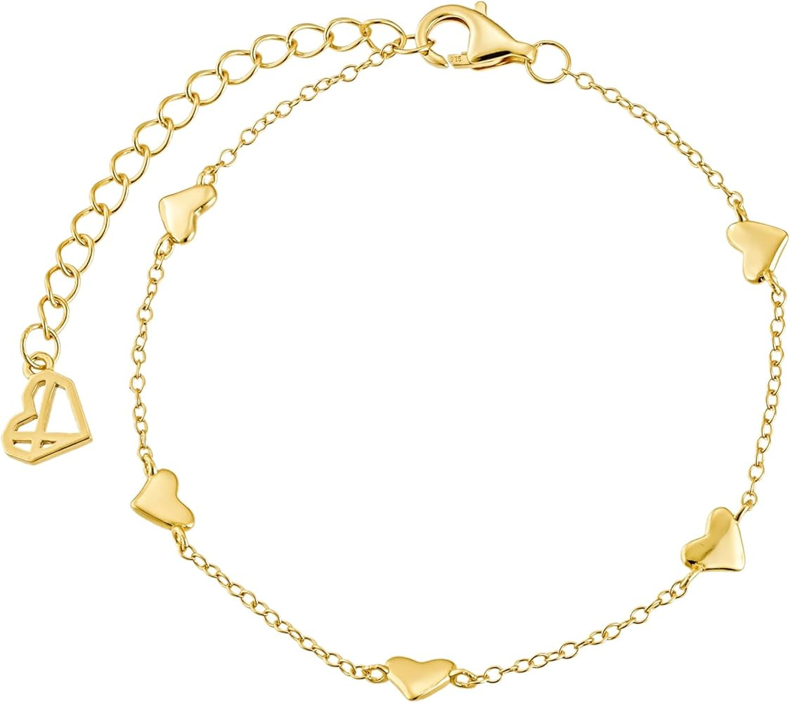 CAITLYNMINIMALIST 18K Gold Sterling Silver Ribbed Heart Chain Link Dainty Charm Stacking Adjustab... | Amazon (US)