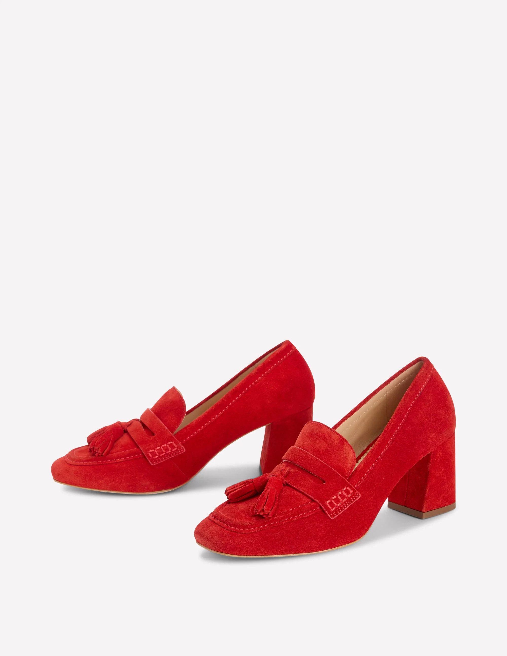 Sol Block Heeled Penny Loafers-Red | Boden (US)