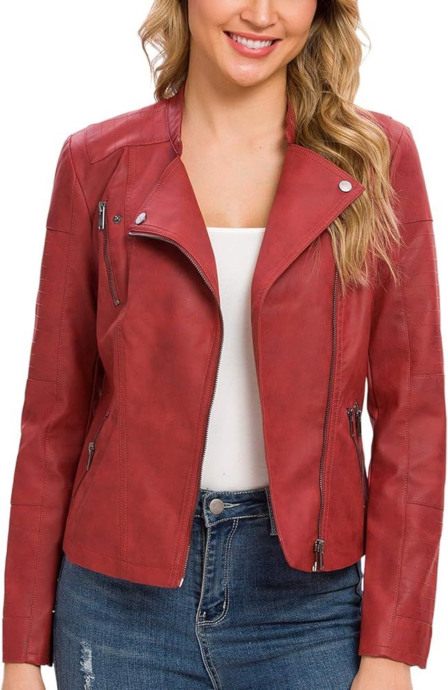Fahsyee Stand Collar Faux Leather Jackets for Women Zip Up Motorcycle Short PU Moto Biker Outwear... | Amazon (US)
