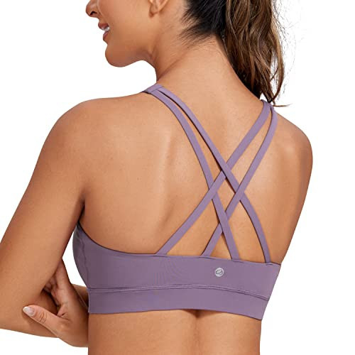 CRZ YOGA Women's Strappy Sports Bras Fitness Workout Padded Yoga Bra Criss Cross Back Matt Purple X-Large | Amazon (US)