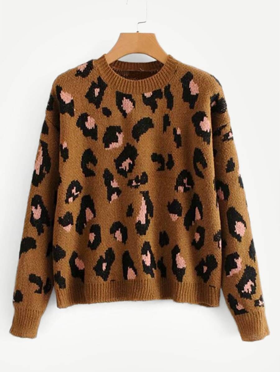 Drop Shoulder Leopard Print Sweater | SHEIN