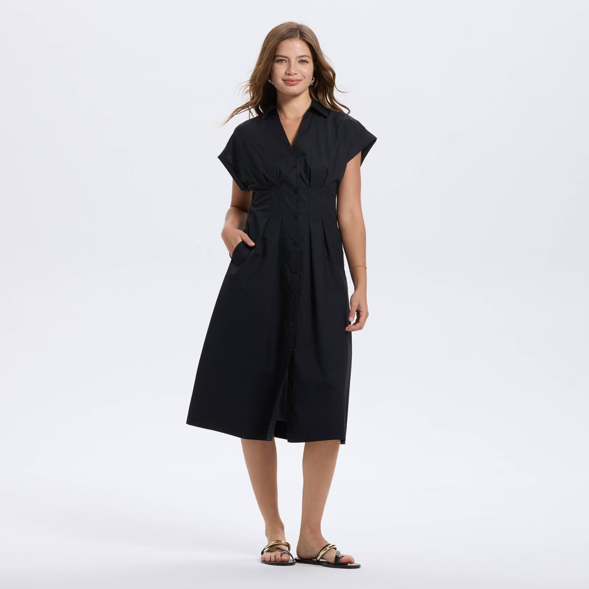 Women's Short Sleeve Pleated Midi Shirtdress - A New Day™ | Target