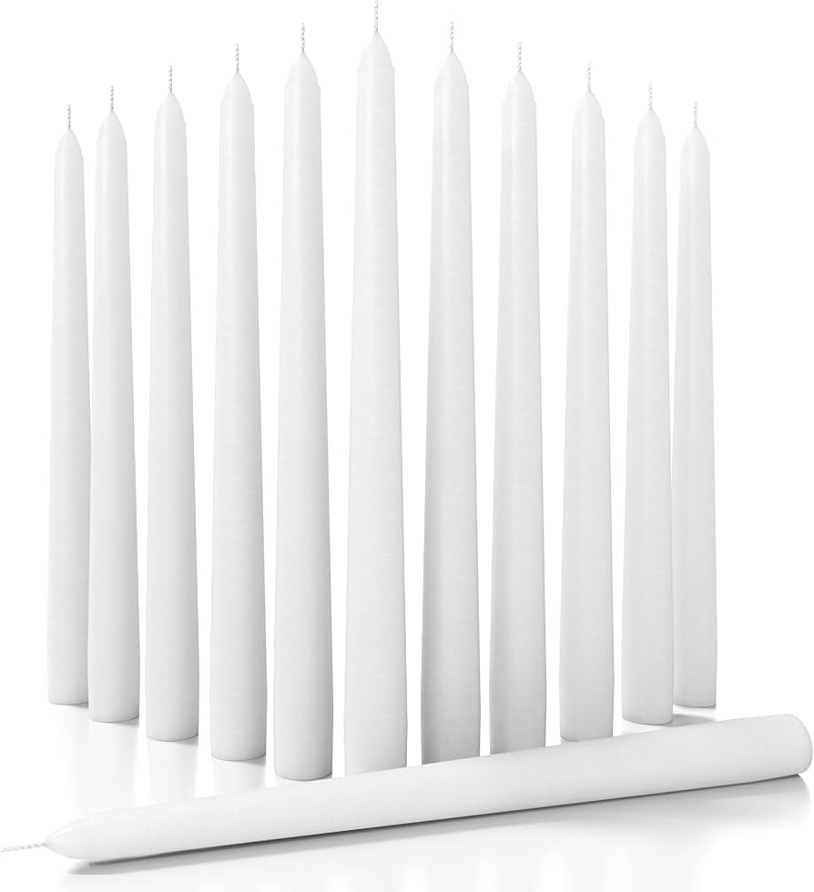 CANDWAX Set of 12 White Taper Candles 10 inch - Dripless and Smokeless Ideal as Shabbat Candles o... | Amazon (US)