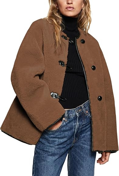 Bianstore Women’s Sherpa Fleece Jackets Casual Long Sleeve Buttons Faux Fur Coat Winter Outwear | Amazon (US)
