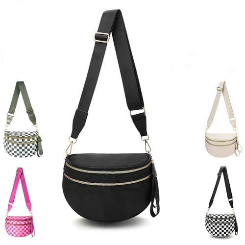 EMMAFY Crossbody Bags For Women,Waterproof Oxford Bum Bag with Adjustable Strap,Large Capacity Travel Purse (Black) | Amazon (US)