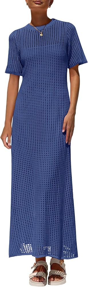 PRETTYGARDEN Womens Eyelet Cover Up Dress 2025 Summer Vacation Resort Maxi Dresses Beach Short Sl... | Amazon (US)