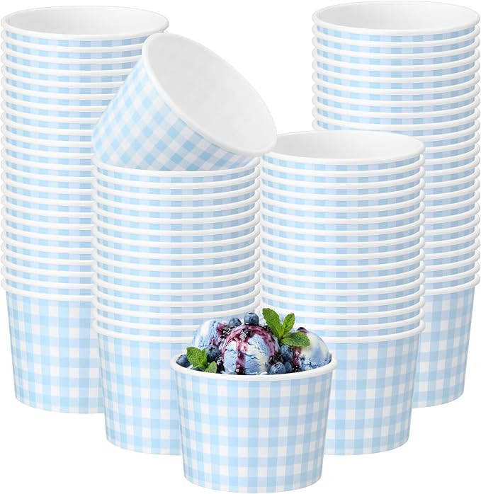 Nuanchu 100 Pack 9 oz Gingham Treat Snack Cups Light Blue and White Checkered Disposable Paper Cu... | Amazon (US)