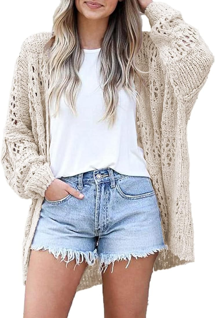 Womens Summer Crochet Cardigan Sweaters Oversized Boho Netted Knit Open Front Cardigans | Amazon (US)