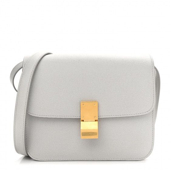 CELINE Liege Calfskin Teen Classic Box Flap Bag Pale Grey | Fashionphile