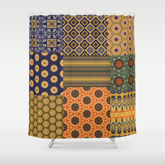 Blue and Yellow Patchwork Pattern Shower Curtain | Society6