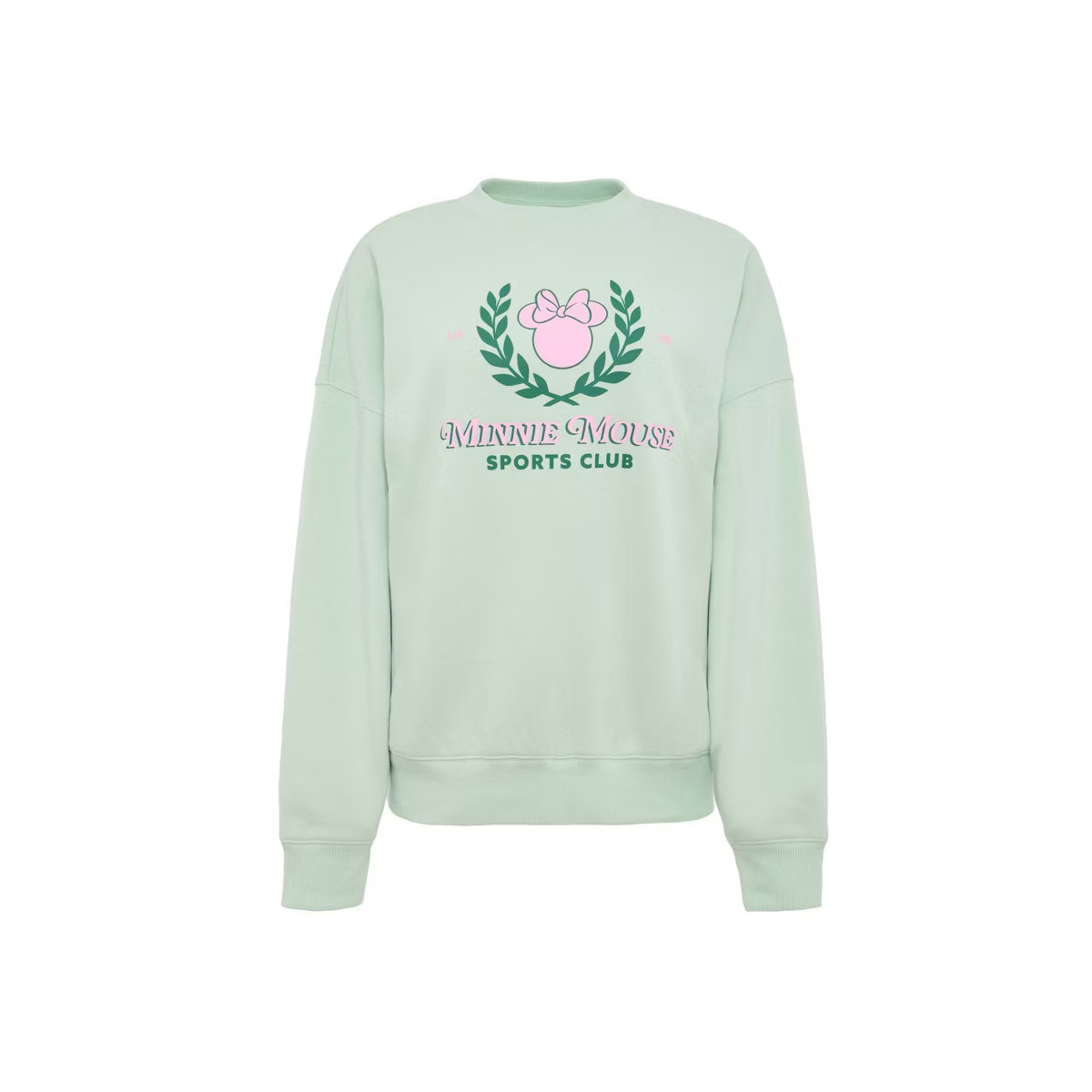 Women Minnie Mouse Sports Club Pullover Crew Neck Fleece Sweatshirt - Light Mint Green | Target