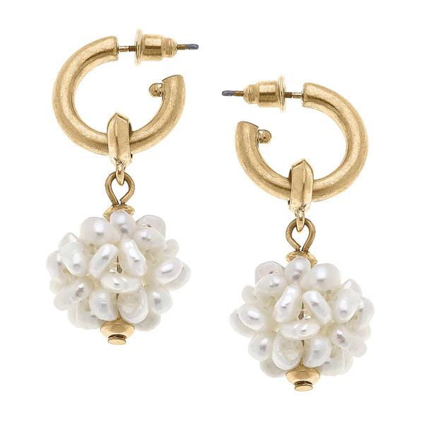 Rosalie Pearl Cluster Drop Hoop Earrings in Ivory | CANVAS