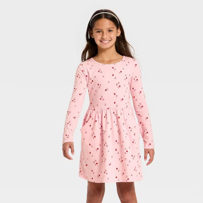 Girls' Long Sleeve Valentine's Day 'Heart' Dress - Cat & Jack™ Light Pink | Target