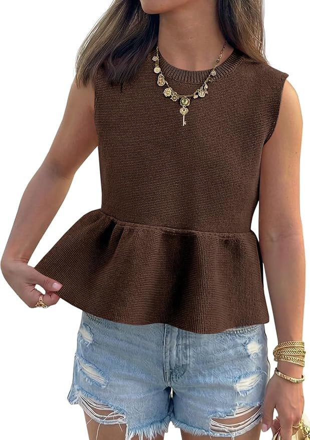 Saodimallsu Womens Peplum Tank Tops Sleeveless Tops Sweater Vest | Amazon (US)