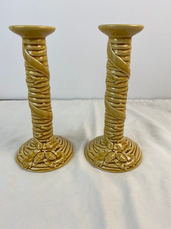 A Pair of Bordallo Pinheiro Marigold Acorn Candlesticks | Etsy (US)