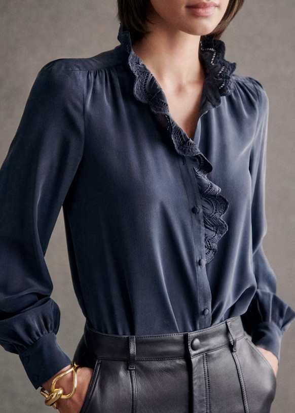 Chlo Shirt - Navy  - Silk - Sézane | Sezane Paris - US