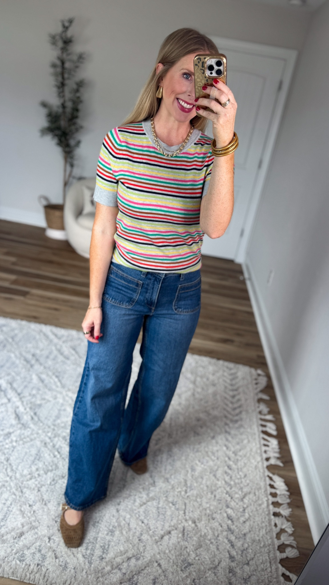 Daily try on, Walmart outfit, Walmart fashion, Walmart try on, Walmart style, free assembly, striped sweater, patch pocket jeans

#LTKootd