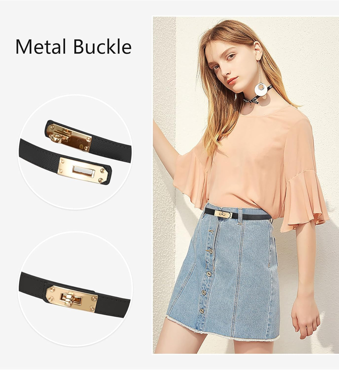 ANHAISHUILV Women's Skinny Leather Belt with Adjustable Turn-Lock Buckle - Ideal for Dresses, Jea... | Amazon (US)