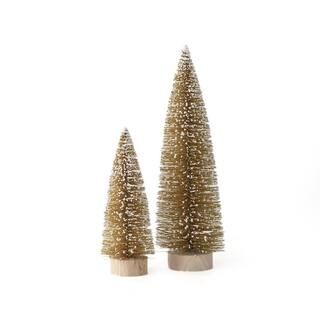 SULLIVANS 14.5 in. & 9 in. Gold Bottle Brush Tree with Snow - Set of 2 PN2997 | The Home Depot