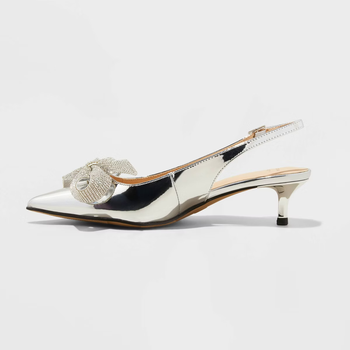Women's Priscilla Rhinestone Bow Slingback Kitten Heels - A New Day™ Silver | Target