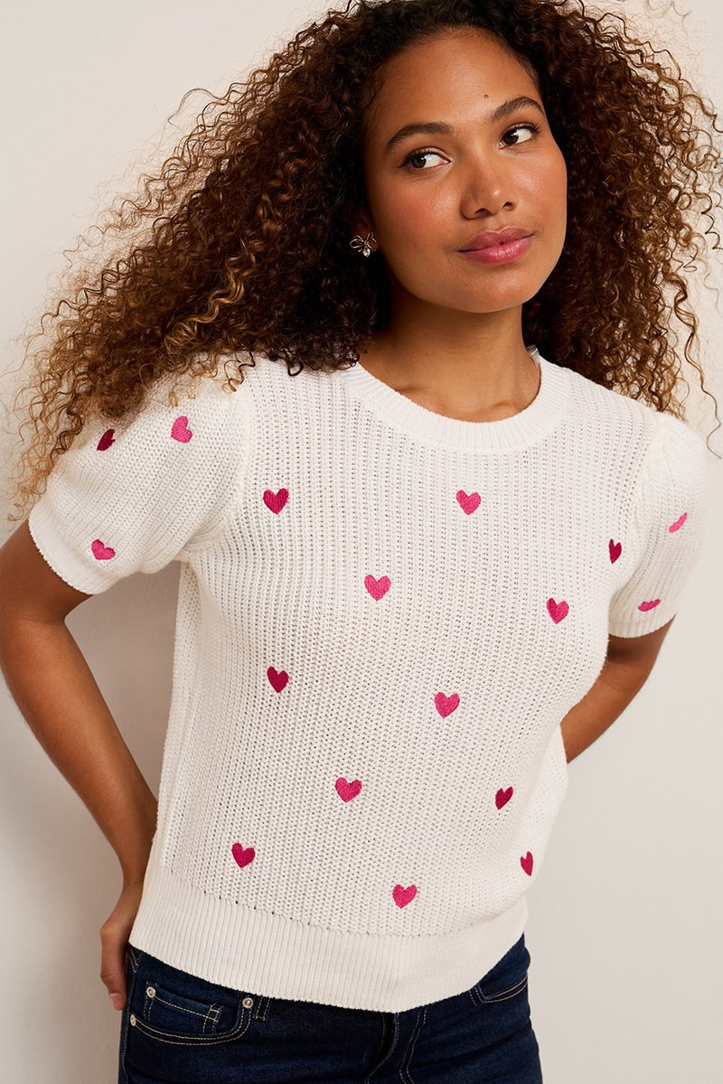 Terry Heart Embroidered Sweater Tee | Francesca's