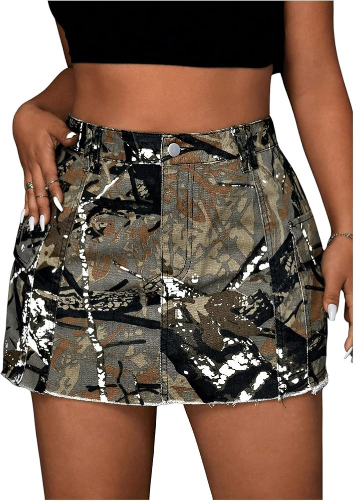 WDIRARA Women's Plus Size Y2K Mini Denim Skirt High Waist Bodycon Cargo Skirts with Flap Pocket | Amazon (US)