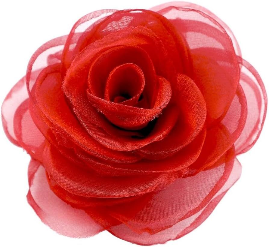 Merdia Women's Lovely Flower Hair Clip Rose Brooches for Wedding Red | Amazon (US)