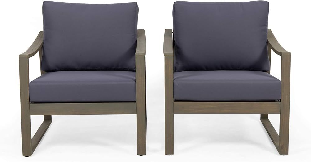 Christopher Knight Home Adrian Outdoor Acacia Wood Club Chairs with Water Resistant Cushions, Gra... | Amazon (US)