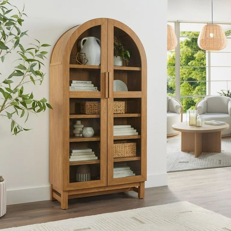 Better Homes & Gardens Juliet Rounded Solid Wood Frame Arc Cabinet, Light Honey Finish | Walmart (US)