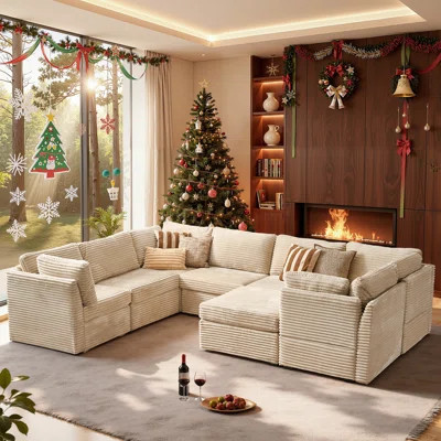 103'' Modular Cloud Couch, 8-piece Corduroy Sectional Sofa With Ottoman, Cozy Christmas Living Room Couch, No-assembly Cloud Sofa In Beige/gray/black | Wayfair North America