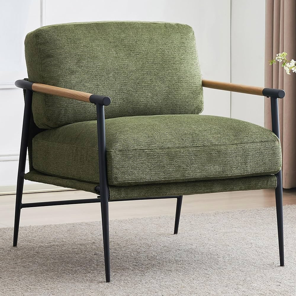 Green Accent Chair Armchair Lounge Chair Chenille for Living Room Mid Century Modern Accent Chair... | Amazon (US)