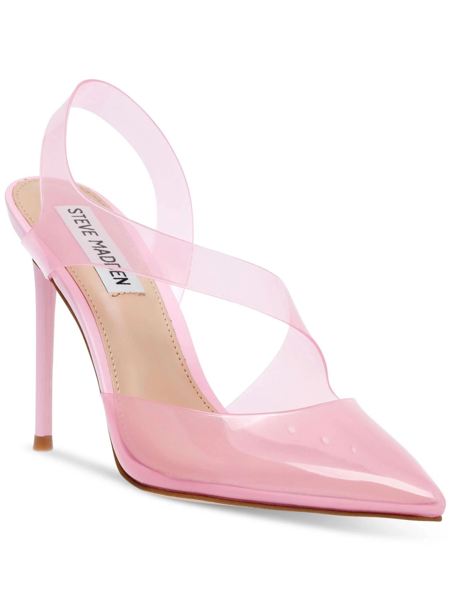 STEVE MADDEN Womens Pink Transparent Asymmetrical Padded Vienne Pointed Toe Stiletto Slip On Slin... | Walmart (US)