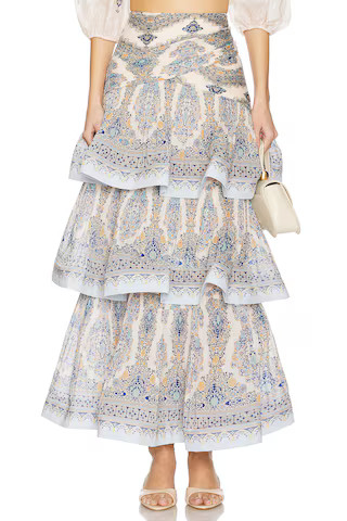 Zimmermann Tiered Pleated Skirt in Blue Paisley from Revolve.com | Revolve Clothing (Global)